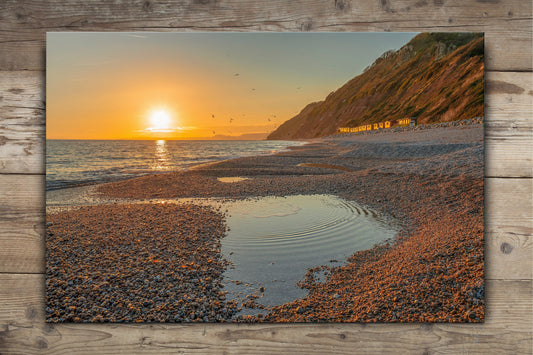 Sunset on Branscombe Beach on the Devon Coast England Canvas Picture Premium Wall Art
