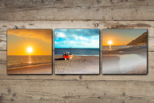 The Devon Collection. A Selection of 3 Aluminium Pictures taken at Branscombe Beach on the Devon Coast UK Premium Wall Art